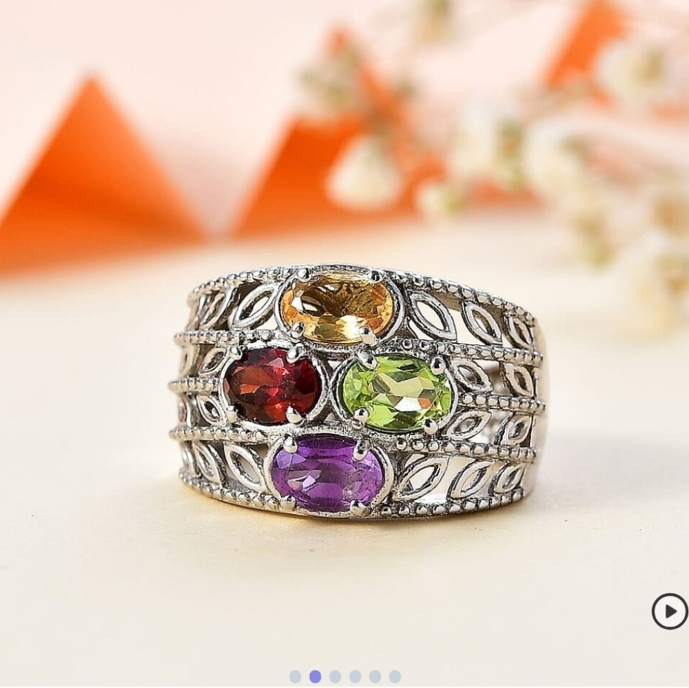 🆕️ SIZE 6 KARIS MULTI GEMSTONE RING IN PLATINUM BOND - Picture 13 of 16